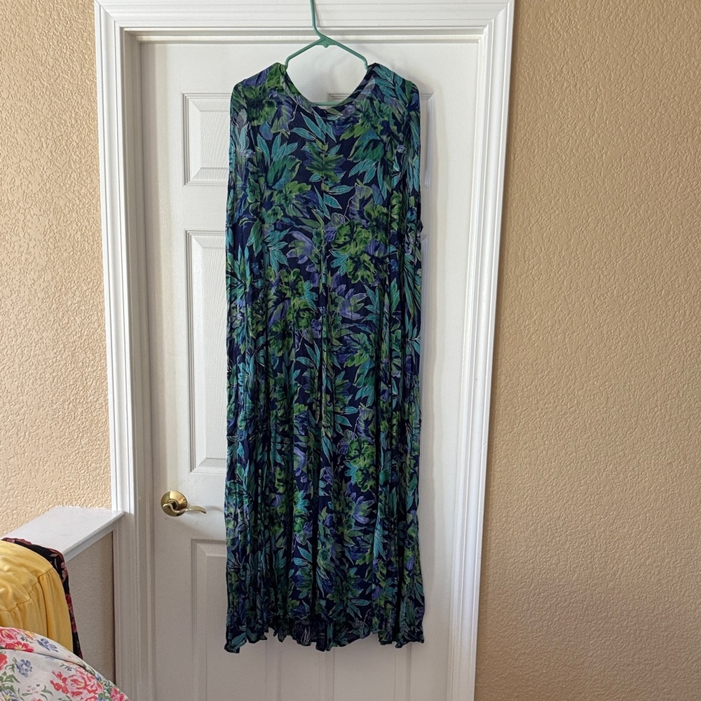Leafy Blue and Green Maxi Dress